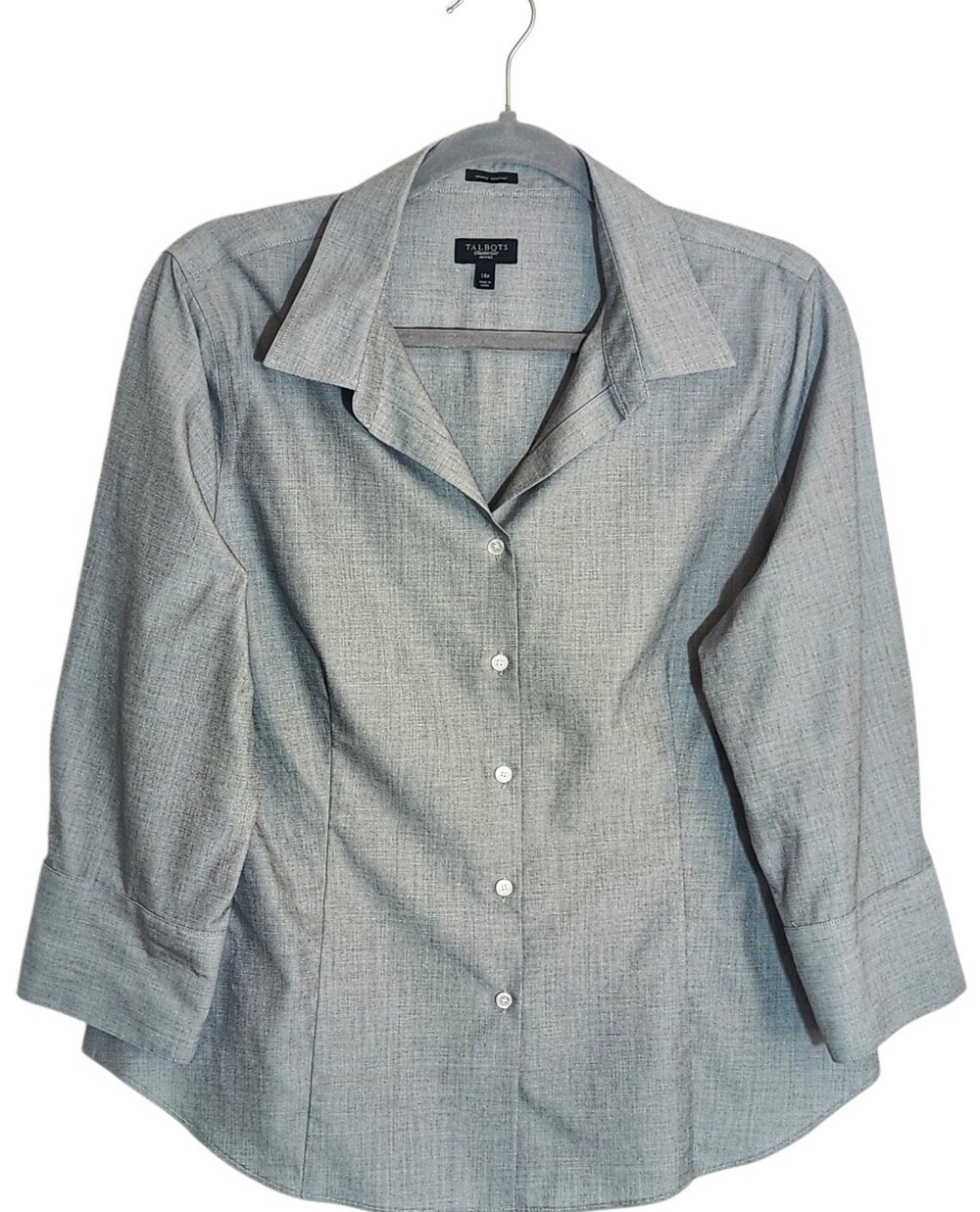 Talbots Gray Wrinkle Resistant Cotton Button Down Shirt Size 14 Petite